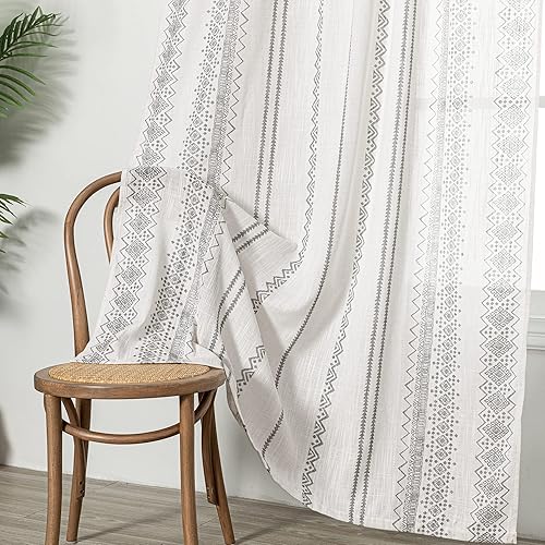 Miniatura 4 de MEETSKY Cortinas bohemias de 84 pulgadas de largo para sala de estar, cortinas bohemias de algodón con estampado geométrico y filtro de luz, estilo