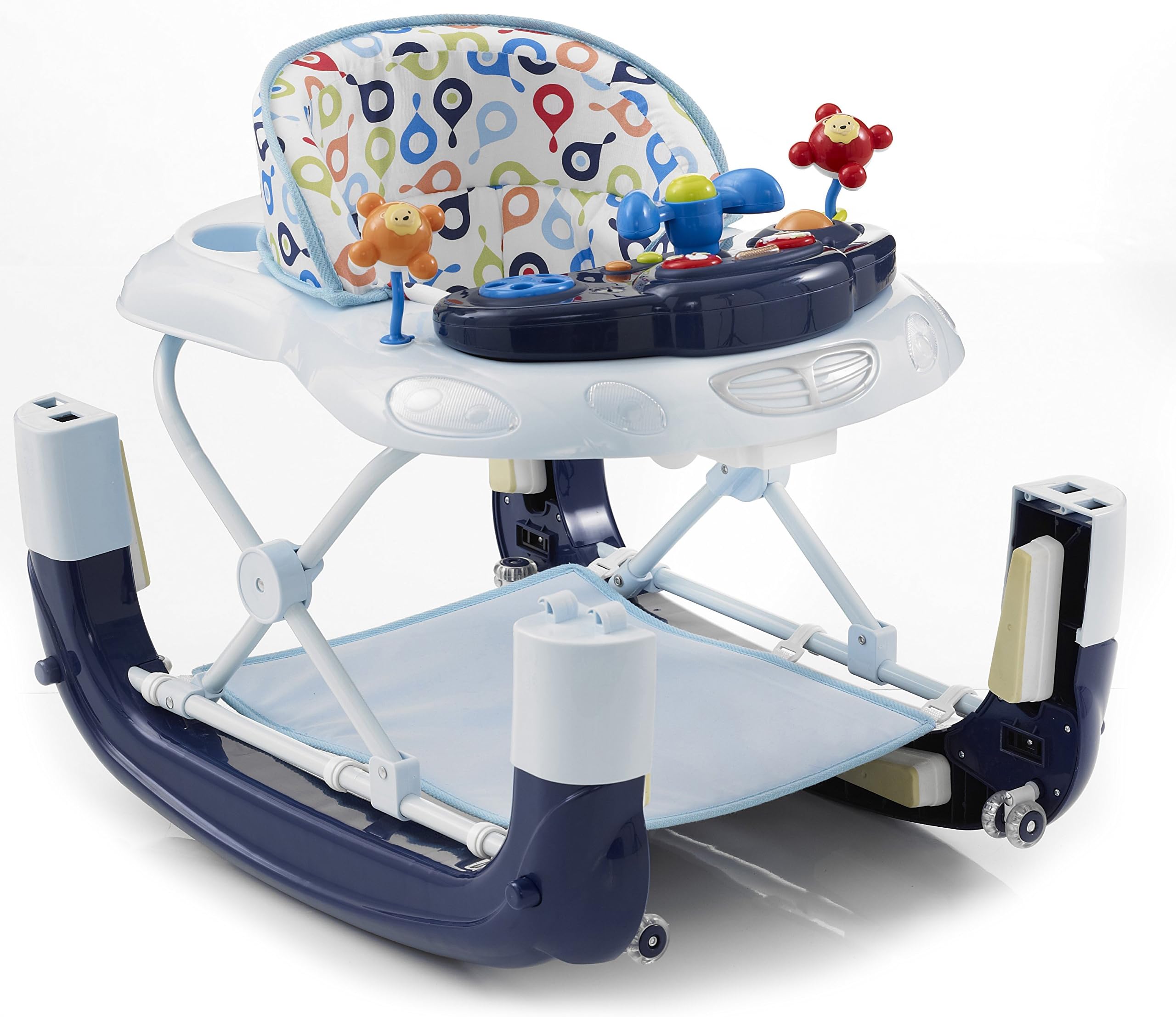 MyChild Walk'n'Rock 2-in-1 Baby Walker Blue - Activity Center Baby Walker - Easy fold Frame for Storage - 6 Months + Anti Fall Blocks for Extra Safety and 3 Height Adjustment.