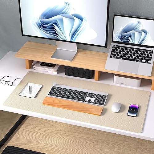 Miniatura 187 de Aothia Protector de escritorio de cuero, alfombrilla para mouse, alfombrilla de escritorio de oficina, antideslizante, de piel sintética, Agua,Azul