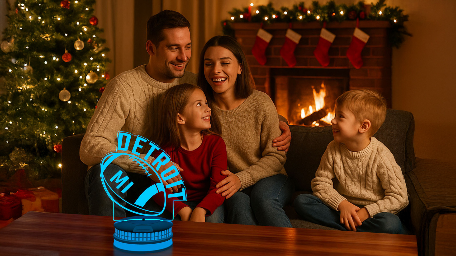 Image of CLORURBANLIVE 3D Football Detroit Night Light 3D Illusion Lamp with Remote Control 16 Color Options Sports Decor Lighting for Fans - Multicoloured OneSize