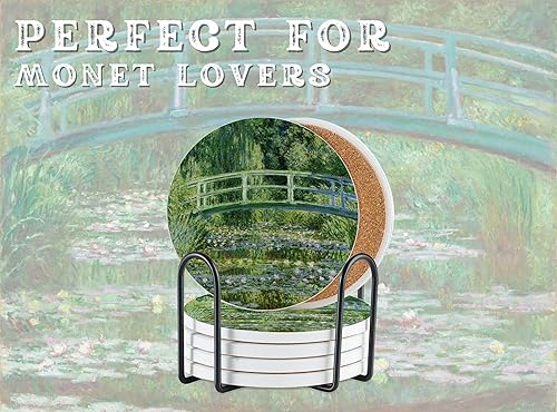 Miniatura 7 de Onebttl Monet Gifts - Juego de 6 posavasos de arte impresionista, regalo único para los amantes de Monet, decoración del hogar, Navidad, cumpleaños,