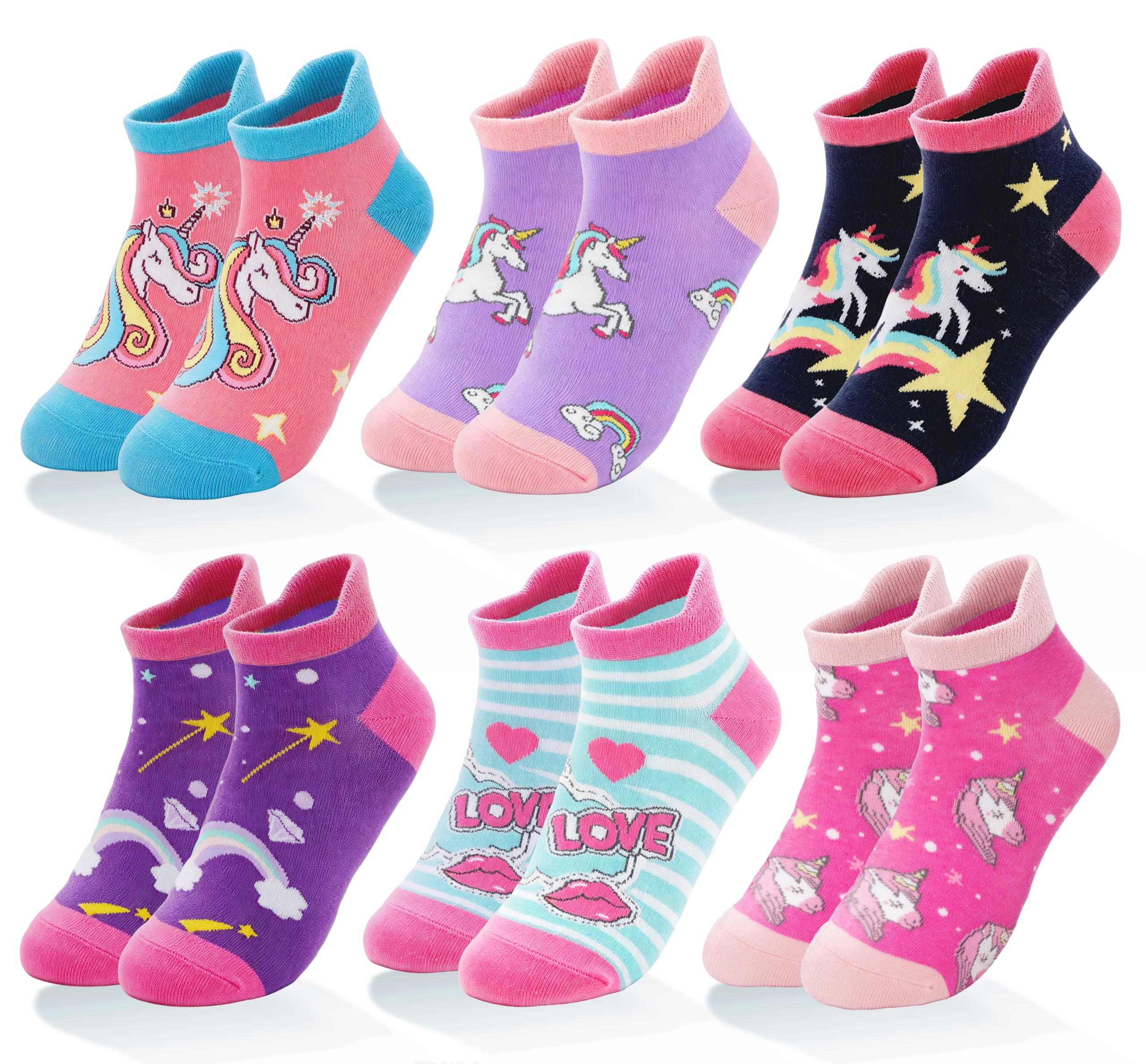 Kids Girls Unicorn Socks Ankle No Show Socks Fashion Novelty Cotton Socks 6 Pairs