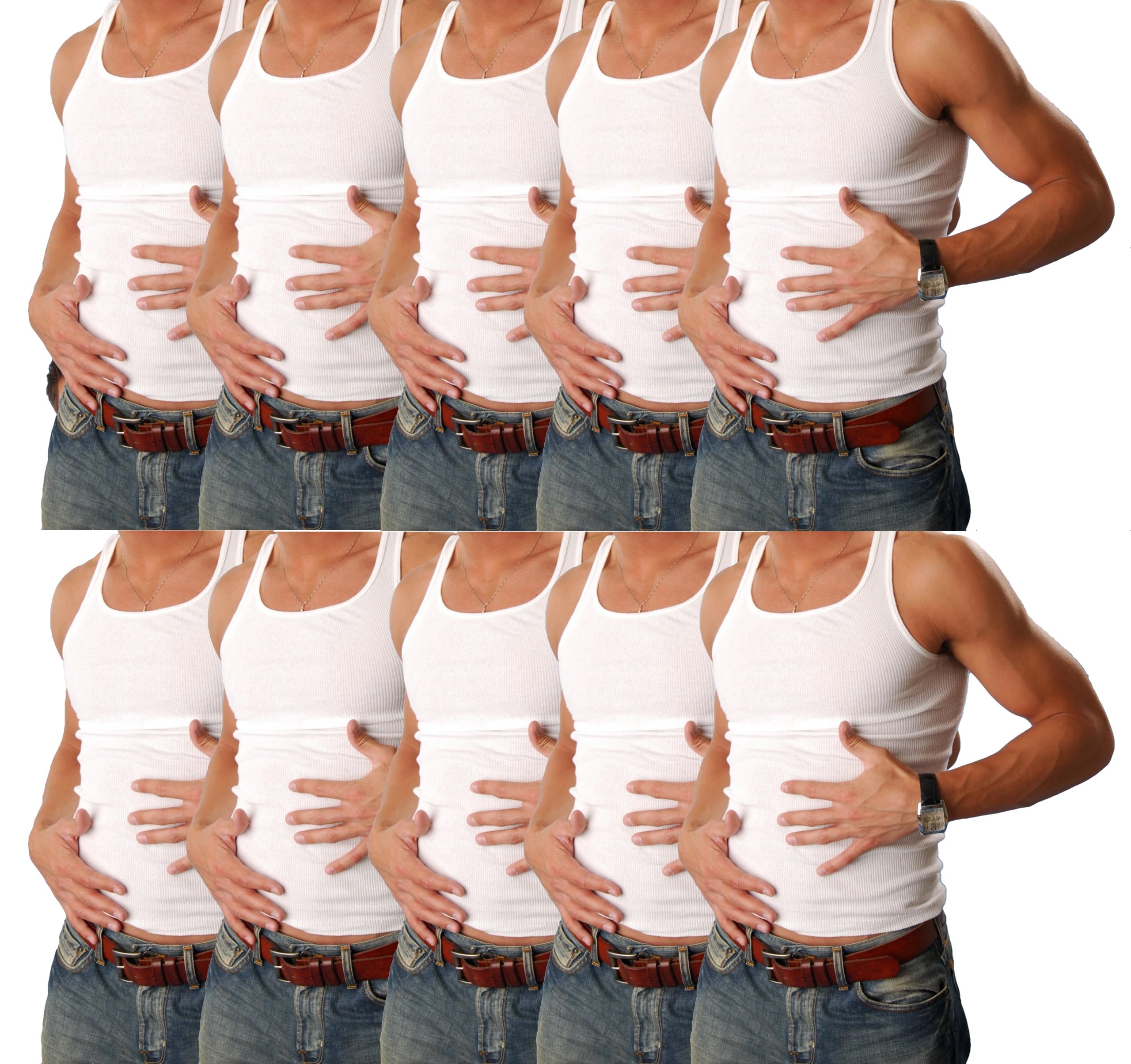 2 | 4 | 6 | Confezione da 10 Magliette da Uomo Brand Cocain - Canotta 100% Cotone - Bianco Double RIP - Taglie dalla 5 alla 12