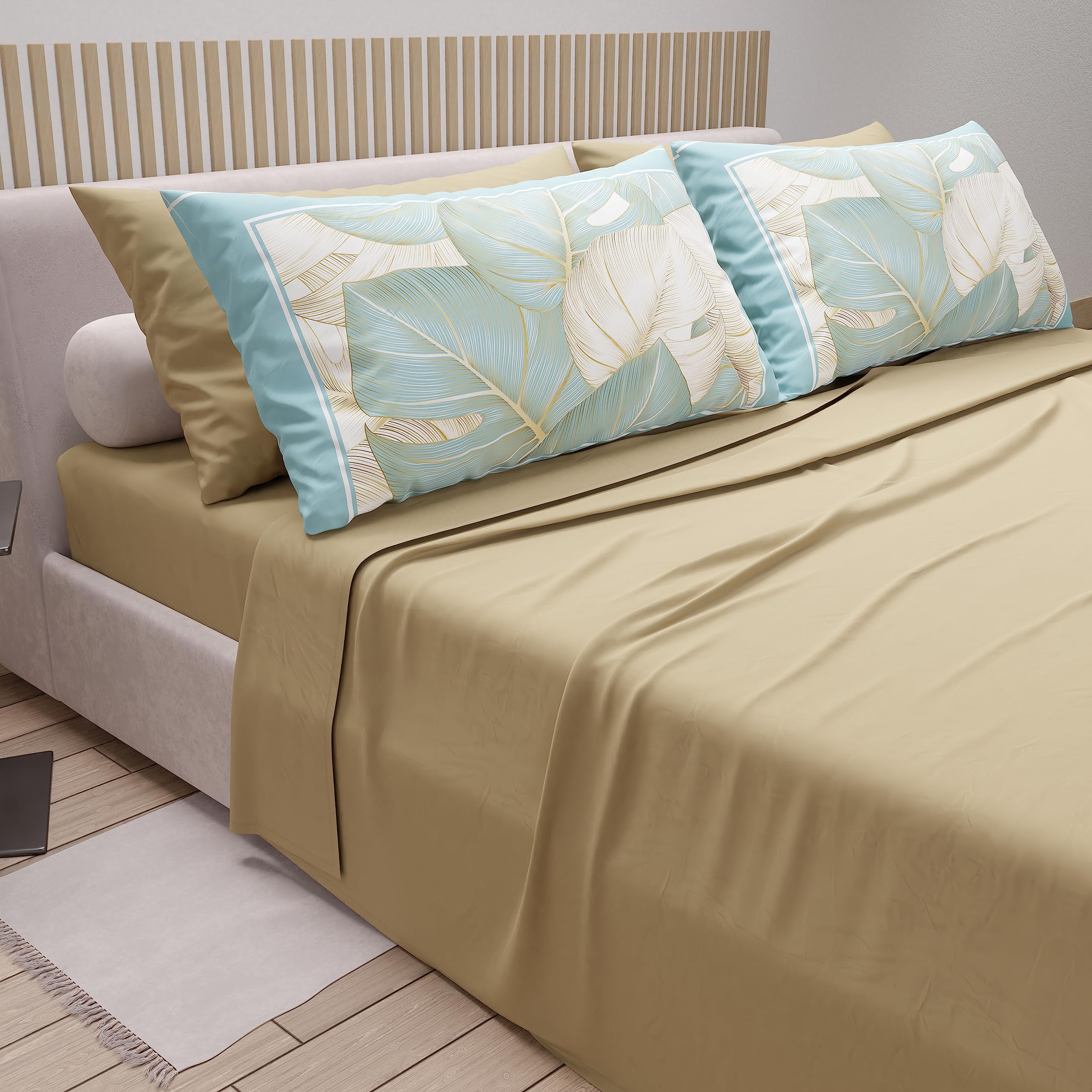 PETTI Artigiani Italiani - Cotton Sheets with Pillowcases in Digital Print, Single Bed Sheet, Single Bed Set, Taupe, 100% Made in Italy - Image 2