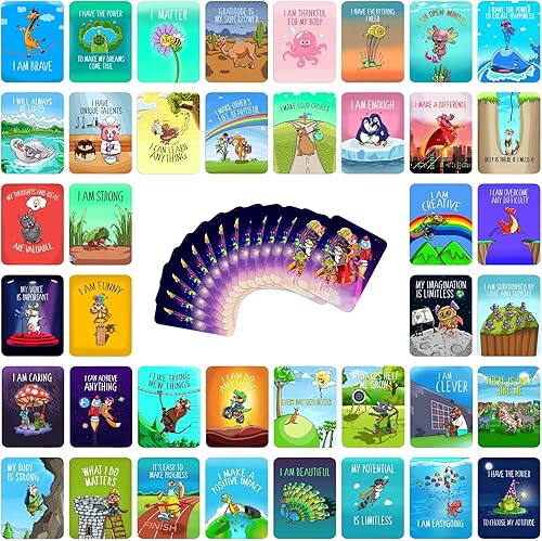 Tarjetas de afirmación para niños, afirmaciones diarias, habilidades de atención plena, mensajes positivos, tarjetas para niños conscientes,