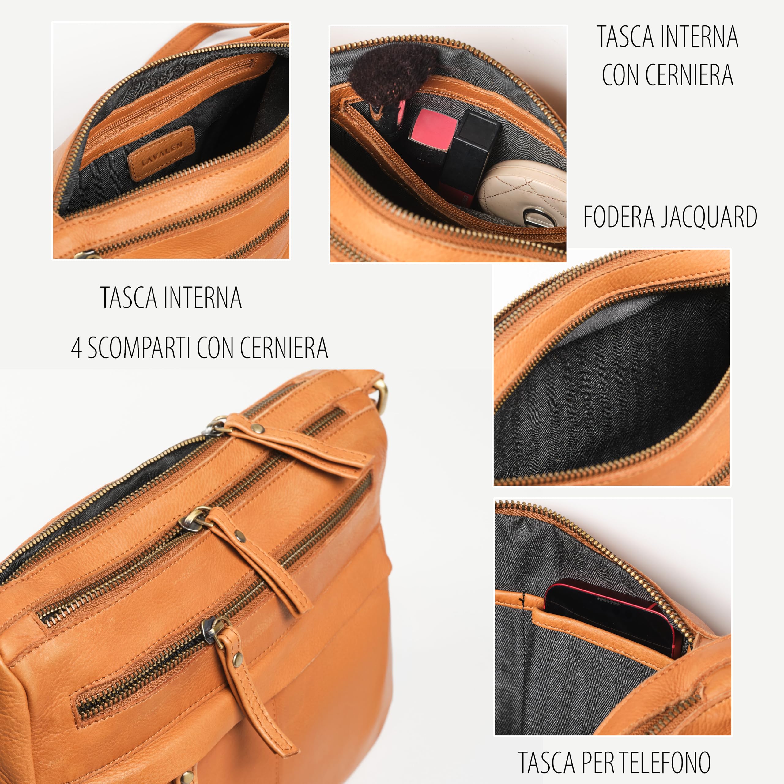 Borsa Donna Tracolla Pelle - Borsa Tracolla Donna Piccola Multiple Scomparti - Firmata alla Moda Cerniere multiple - Borsetta a Spalla di Qualità – Borse Nera - Portamonete Regalo.