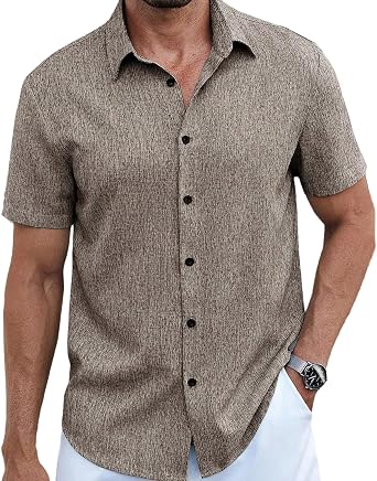 Mens Button Down Casual Shirts Short Sleeve Summer Beach Shirts Vacation Wedding Shirts Tops
