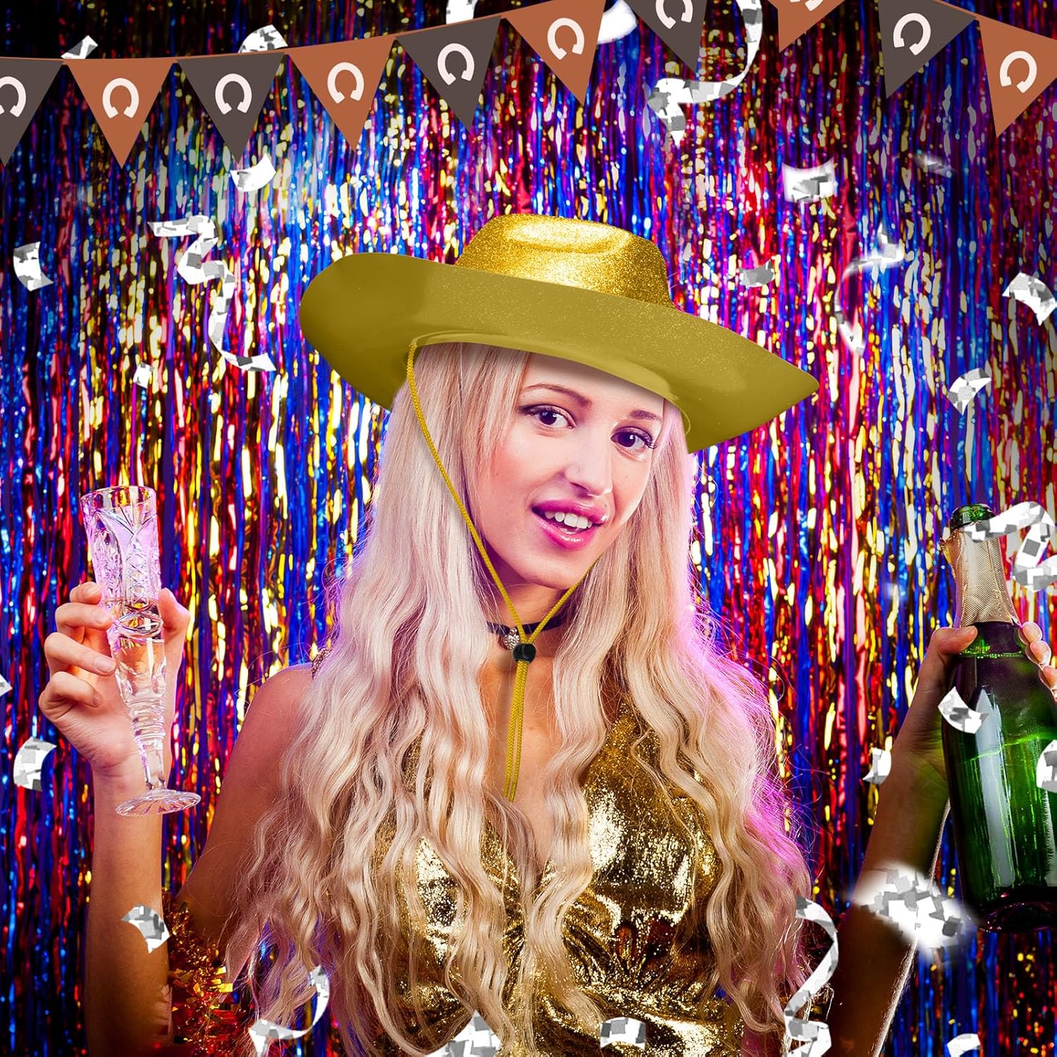 Shyyween 24pcs Sparkly Western Cowgirl Hats for Adult Bulk Glitter Cowboy Hat Adjustable for Men Women Bachelor Western Party