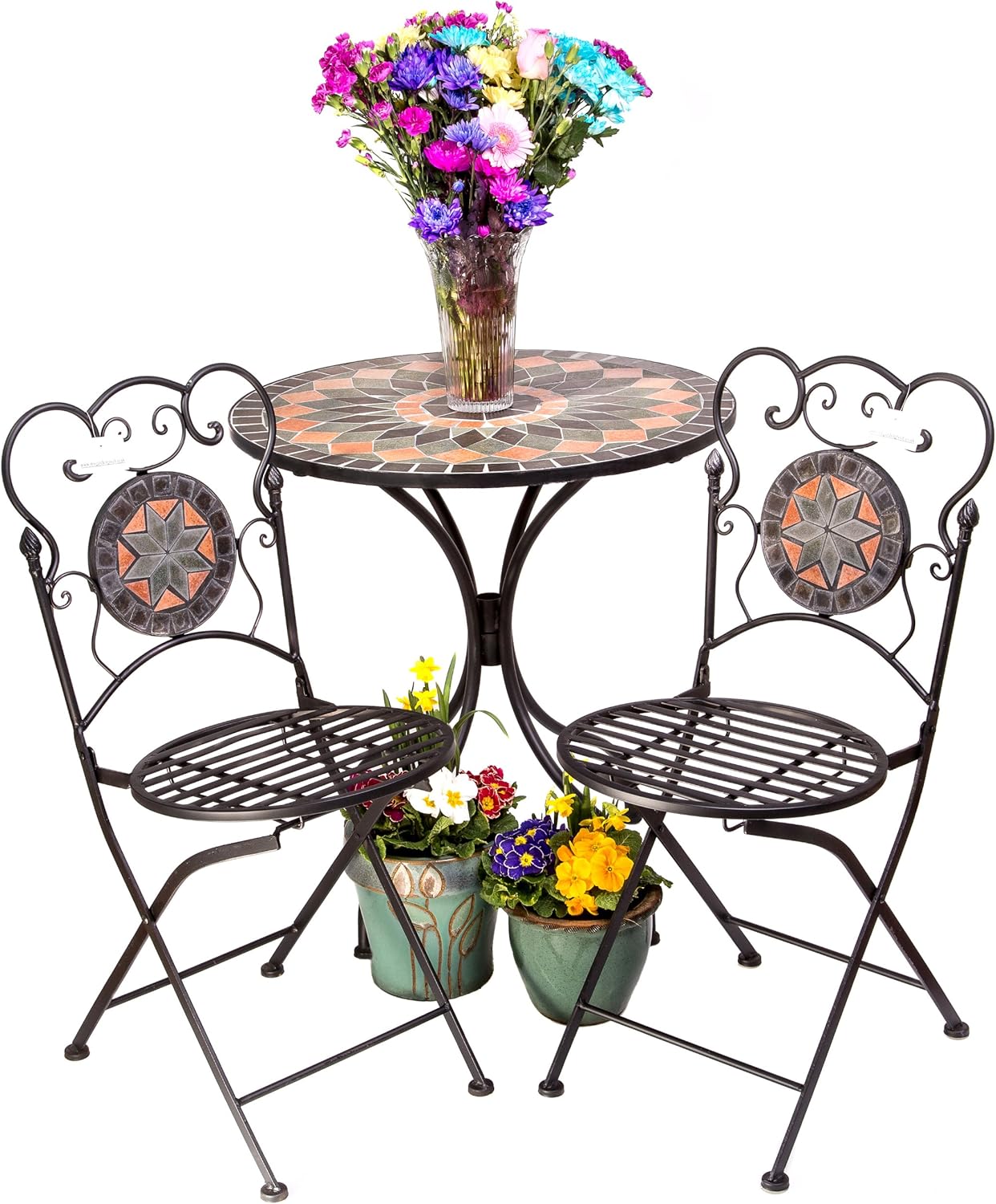 Mosaic Round Table & 2 Chairs Garden Furniture Set Amazon.co.uk Garden