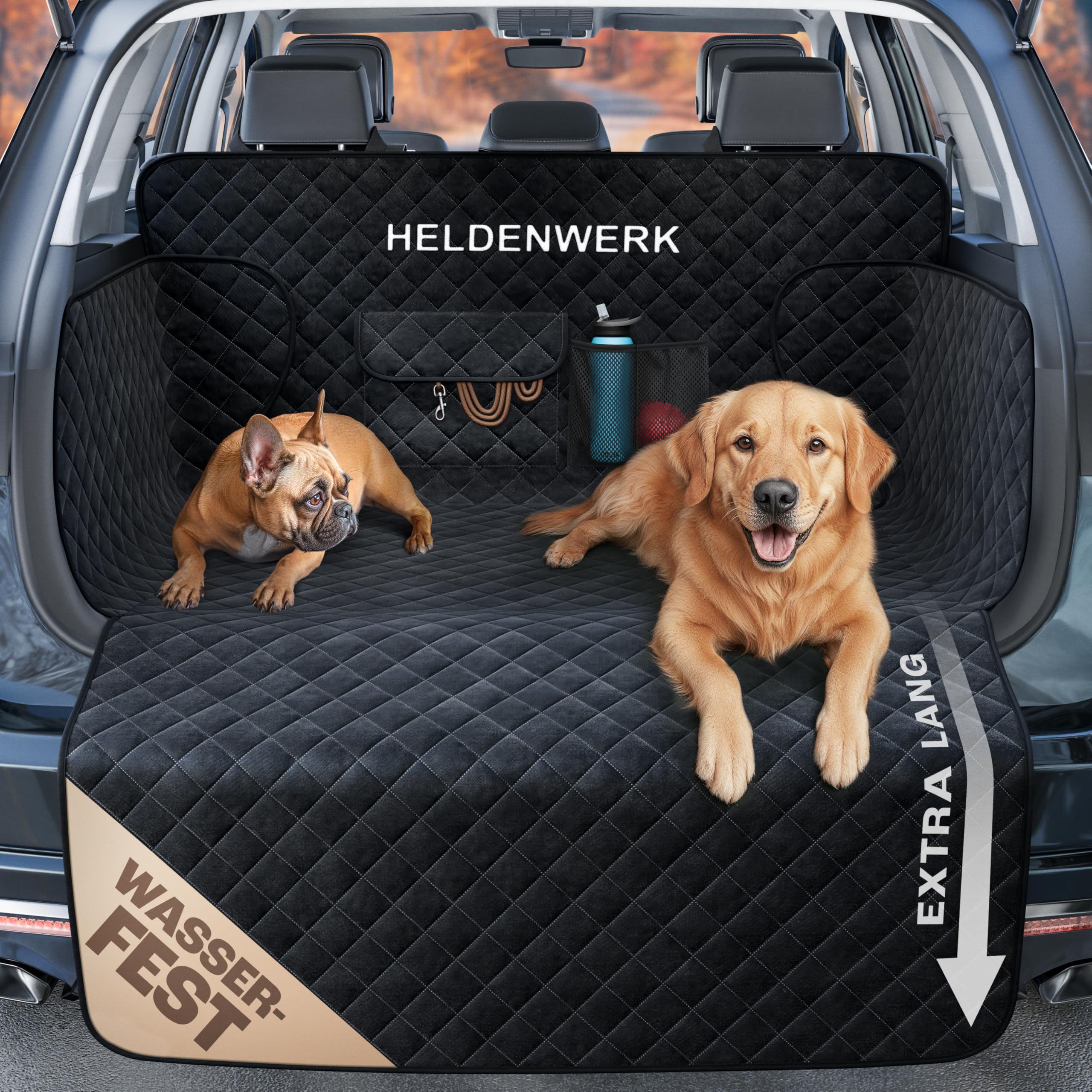 HELDENWERK Kofferraumschutz Hund gesteppt mit Seiten- und Ladekantenschutz I Hundedecke Auto Kofferraum Wasserdicht & Kratzfest I Universal Kofferraum Schutzmatte für Hunde