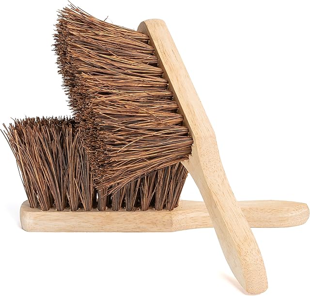 NCaan 2pk Wooden Bassine Hand Brush-Stiff Natural Bassine Bristles-Stiff Bristle Brush-Floor Scrubbing Brush-Wooden Scrubbing Brush Heavy Duty-Stiff Hand Brush-Sweeping Brush (Stiff Bassine)