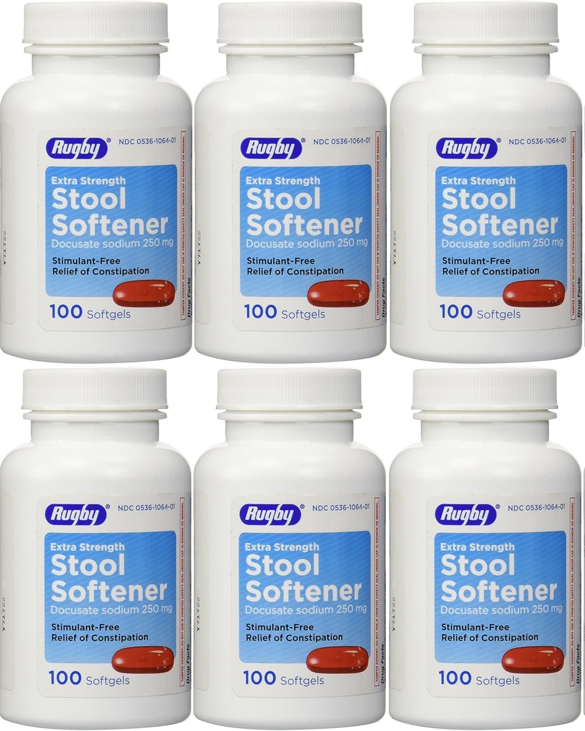 Docusate Sodium Extra Strenght 250 mg 600 Softgels for Gentle, Reliable Relief from Occasional Constipation 100 Softgels per Bottle Pack of 6 Bottles