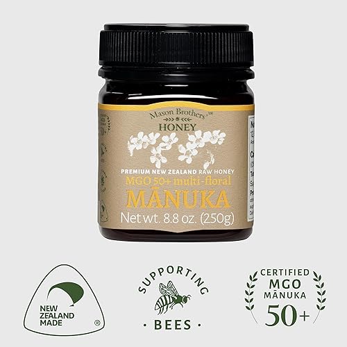 Miniatura 4 de Mason Brothers' MGO 50+ - Miel de manuka cruda multifloral de Nueva Zelanda, auténtica miel pura sin transgénicos, certificado MGO, rastreable de