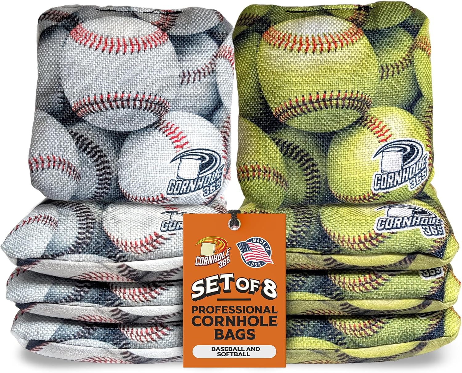 Cornhole365 - Stick & Slide - Professional Corn Hole Bag - Heavy-Duty Double-Stitched Polyester Fabric & Resin Filling for All-Weather - Versatile Regulation Size Cornhole Bean Bags - Set of 8