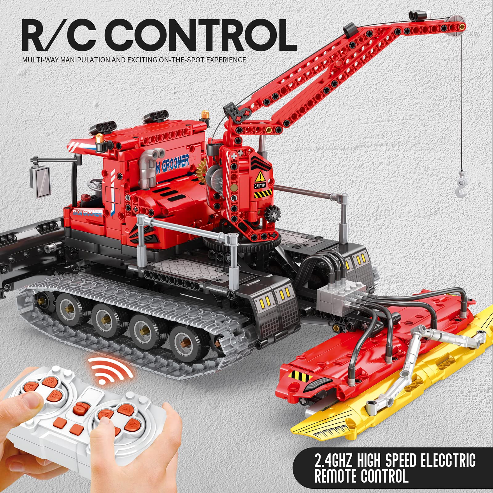 VLites 22019 Technik Schneepflug Klemmbausteine Bausatz, 1100 Teile Pistenraupe Ferngesteuert Bauspielzeug Modell (Originalverpackung)