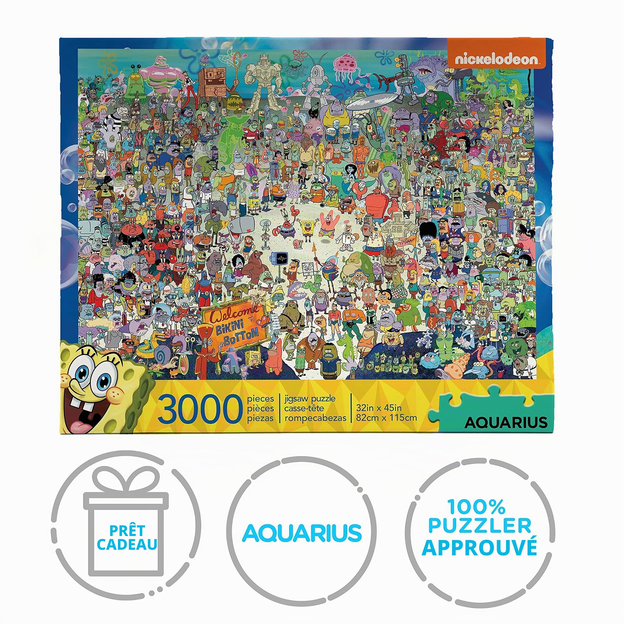 Aquarius Puzzle Bob l'éponge (Puzzle de 3000 pièces), Marchandises et Objets de Collection sous Licence Officielle Bob l'éponge, sans reflet, Ajustement précis, 81,3 x 114,3 cm