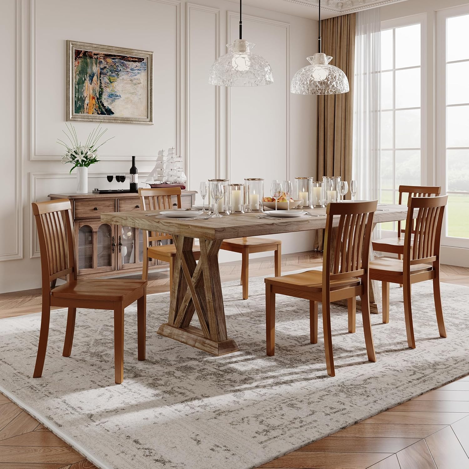 Dining Chairs Set of 6, Farmhouse Wood Chairs with Spindle High Backrest, 17.3 Inch Wood Chairs for Kitchen and Dining Room Dining Chairs Set of 6, Farmhouse Wood Chairs with Spindle High Backrest, 17.3 Inch Wood Chairs for Kitchen and Dining Room