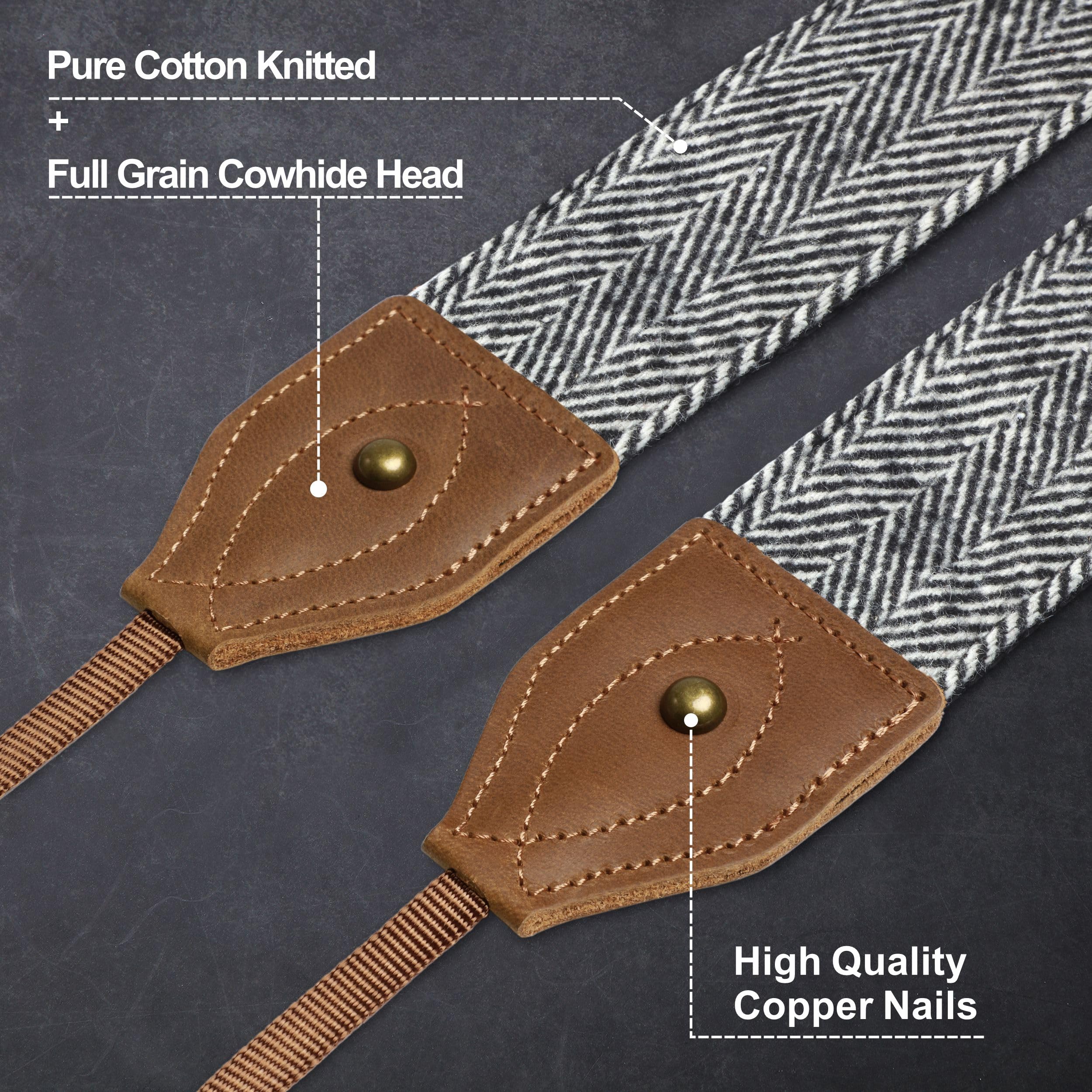 Padwa Lifestyle 2" Wide Classic Crazy Horse Art Cowhide Head Camera Strap - Image 2