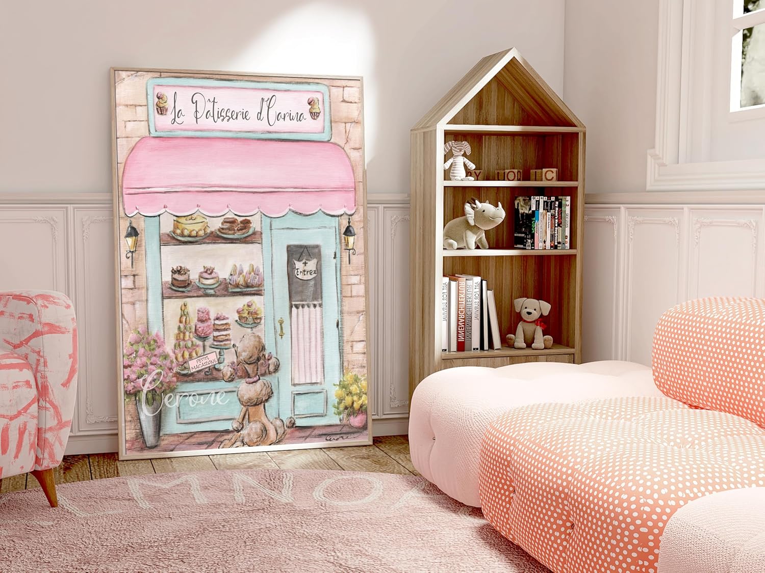 Personalized Paris Patisserie Canvas, Ready to Hang, 10x12 to 24x36, Pink or Blush Laduree Watercolor, Girls Room French Bakery Decor, Custom Parisian Wall Art, Travel Theme Nursery