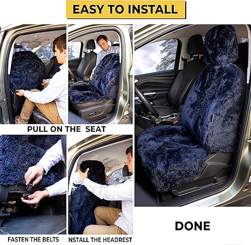 Miniatura 5 de ZONETECH Juego completo de fundas de asiento de automóvil, lana de invierno de piel de oveja, accesorios de automóvil para protección durante todas