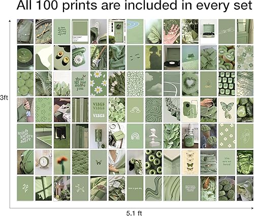 Miniatura 4 de Y2K BOO Kit de collage estético de pared verde salvia, 100 fotos suaves y serenas, impresiones semibrillantes de 4 x 6 pulgadas para decoración de