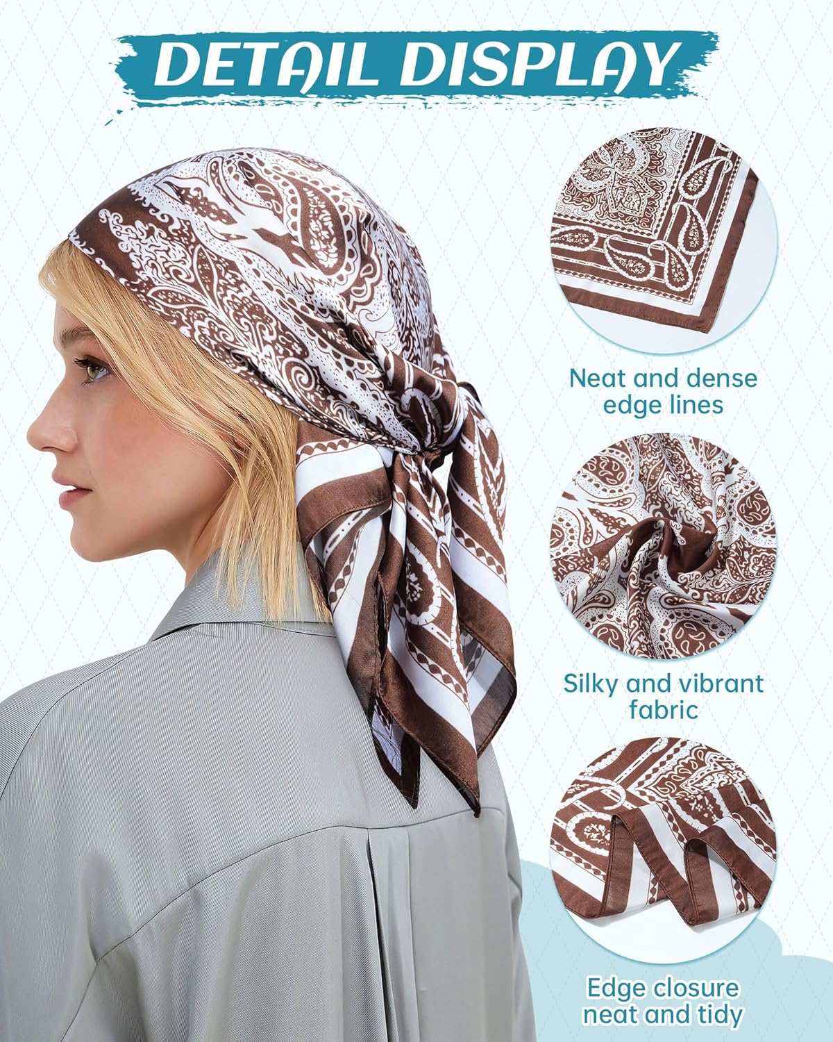 Mesovor 27.5" Square Satin Head Scarves, 3 Pack Satin Bandanas for Women | Silk Feeling Hair Neck Wraps Scarf Headband - Image 3
