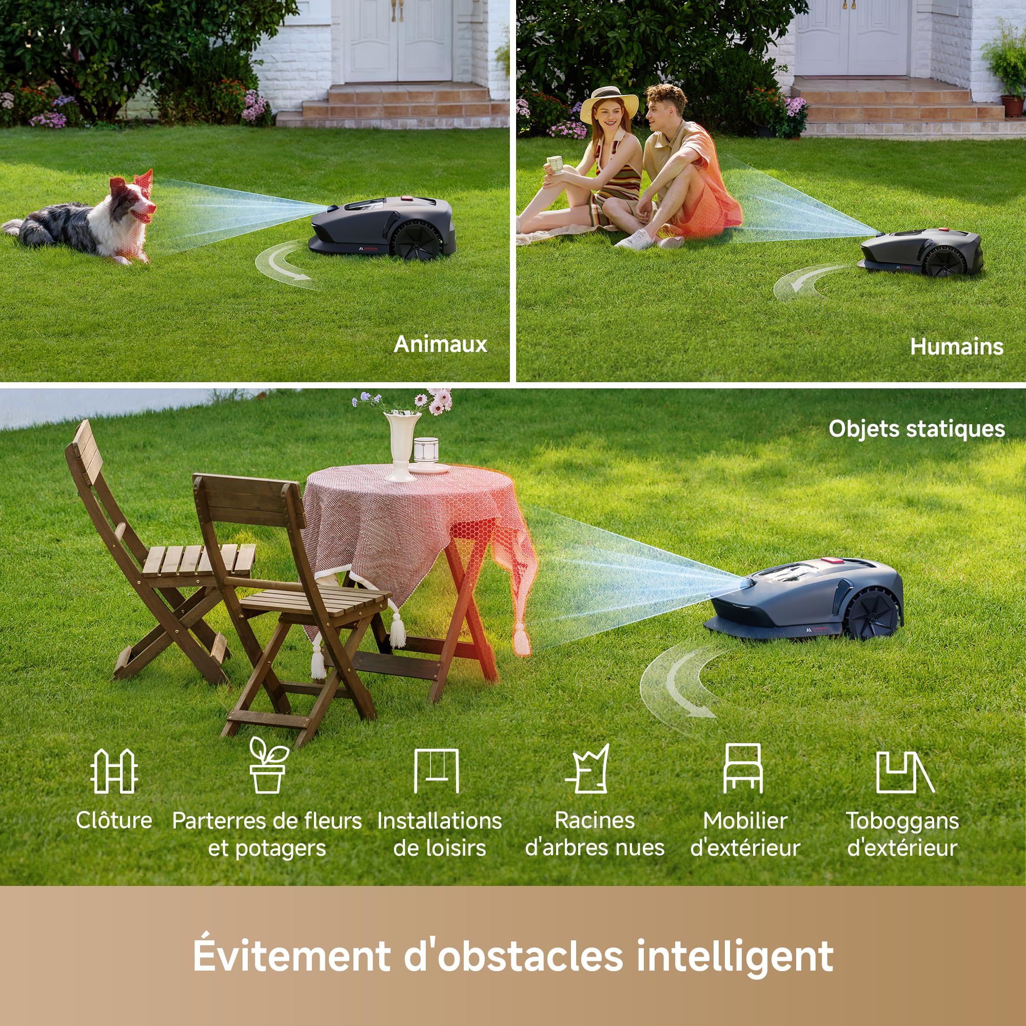 MOVA 600 Kit avec 81 Lames, Robot Tondeuse Installation sans Fil, cartographie 360° 3D LiDAR jusqu'à 800 m², évitement Intelligent des Obstacles. Contrôle Via App, Coupe en U, alertes de sécurité.