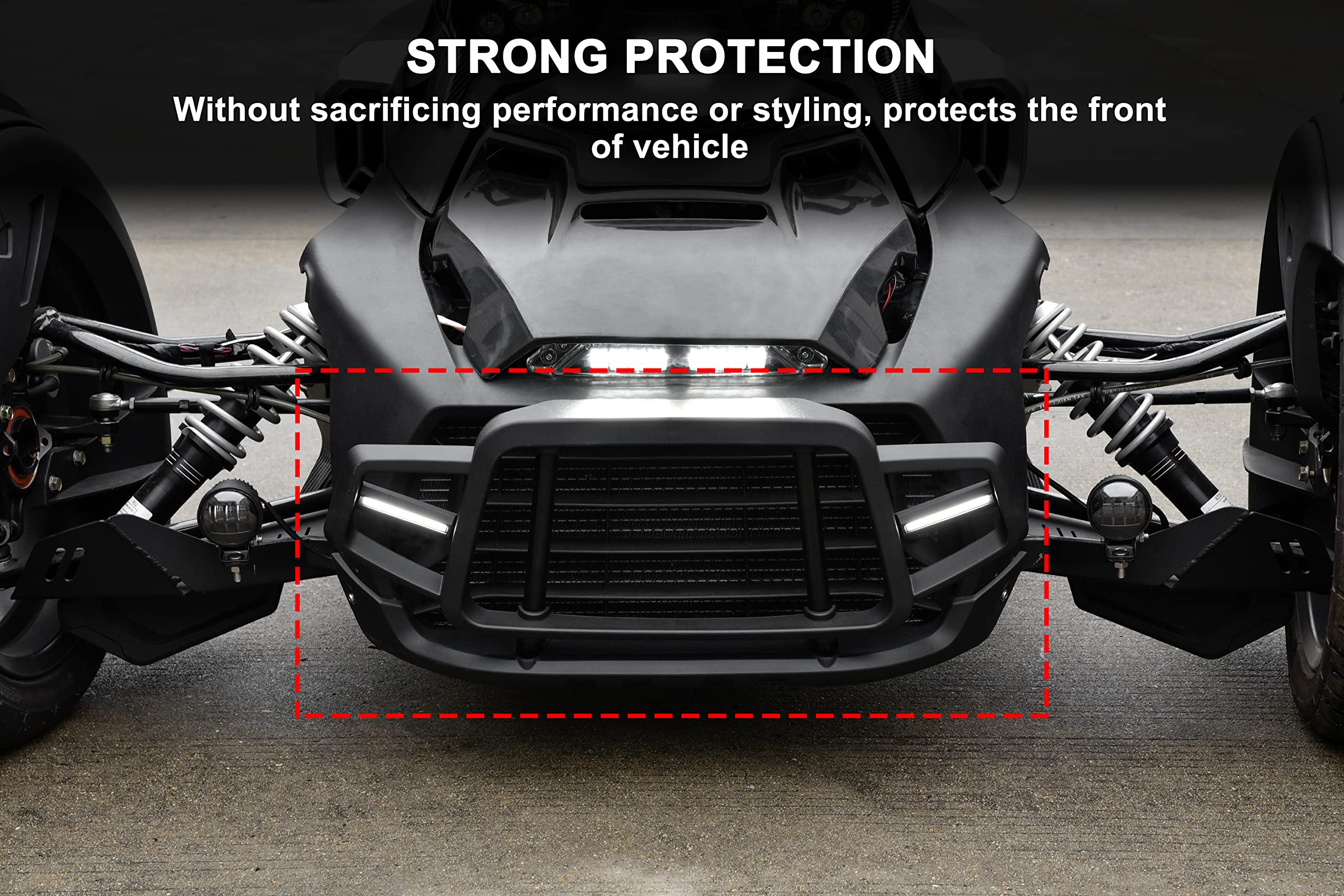 SAUTVS Front Bumper Guard with LED Light for Can-Am Ryker, Front Profile Bumper Guard Protector with LED Accent Light for Can Am Ryker 600 900 Sport Rally All Models Accessories (Replace #219401108)
