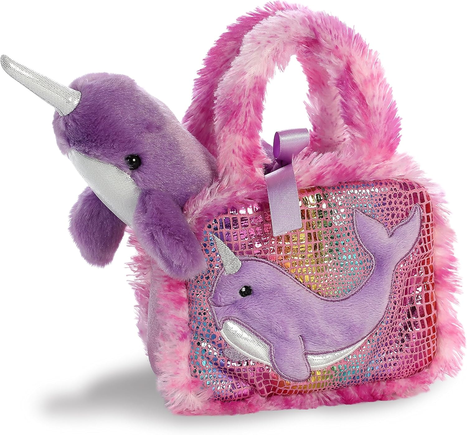 Aurora® Fashionable Fancy Pals™ Narwhal Stuffed Animal - Plush with Stylish Purse for Dress Up Fun - Perfect for Kids 3+ Years, Costumes, and Birthdays - Multicolor 8 Inches