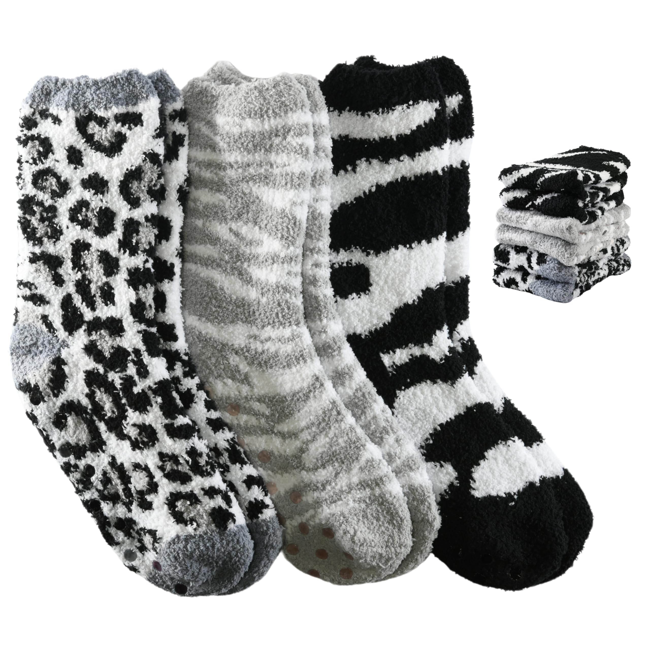 Tipi Toe Womens Fuzzy Crew Socks with Anti Slip Grips Warm Cozy Fluffy Winter Slipper Socks Non Skid Home Socks for Women
