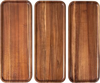 HomeBeets Set of 3 Large Acacia Wood Serving Trays 17x6.5in - Rectangular Platters for Charcuterie, Cheese Boards, Fruit, Appetizers & Home Decor