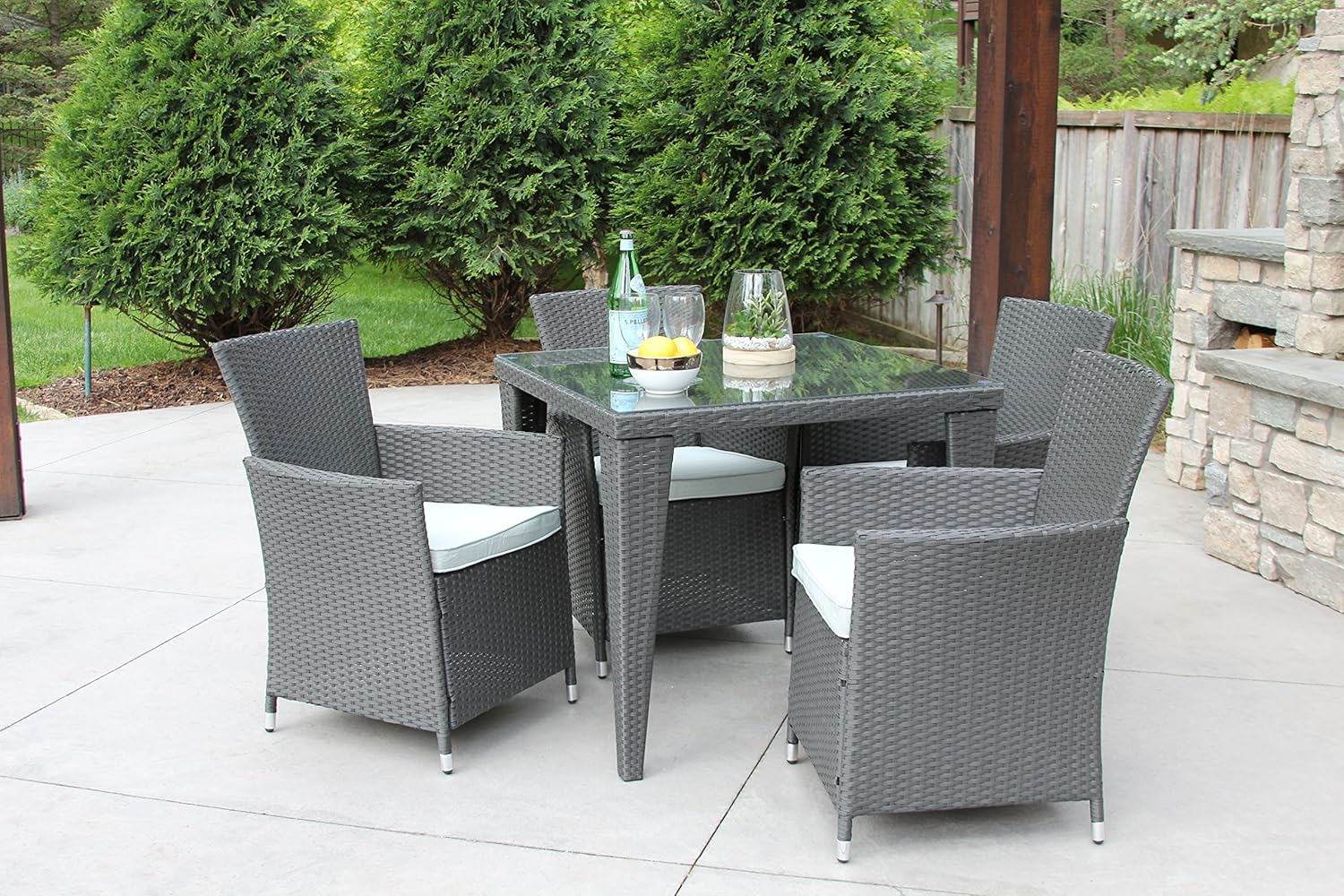 Grey Wicker5 PC Standard Modern Outdoor All Weather Wicker Table Patio Set