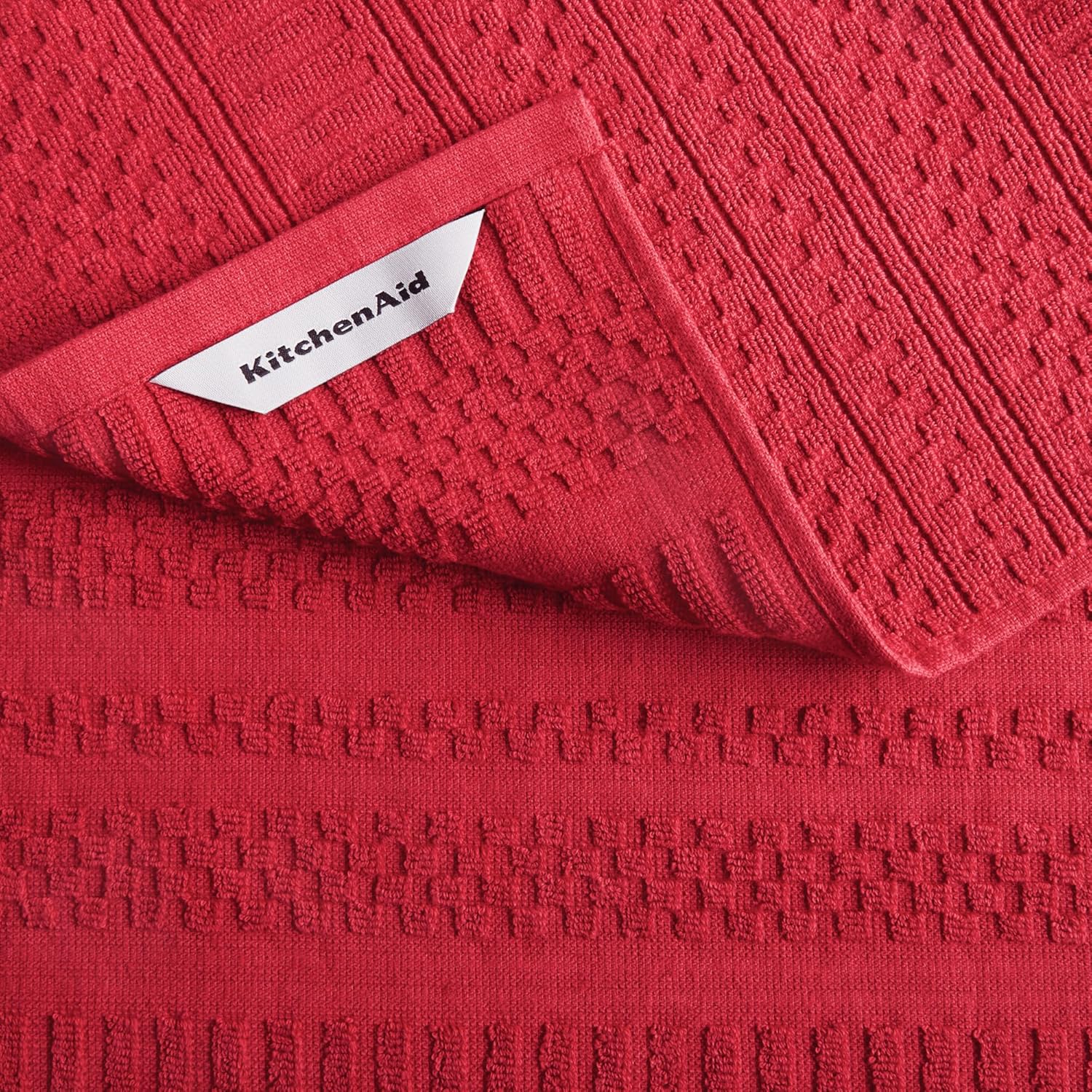 KitchenAid Cotton Classics Textured Solid Kitchen Towels 8-Pack, Absorbent 100% Cotton, Passion Red/White, 17”x28”