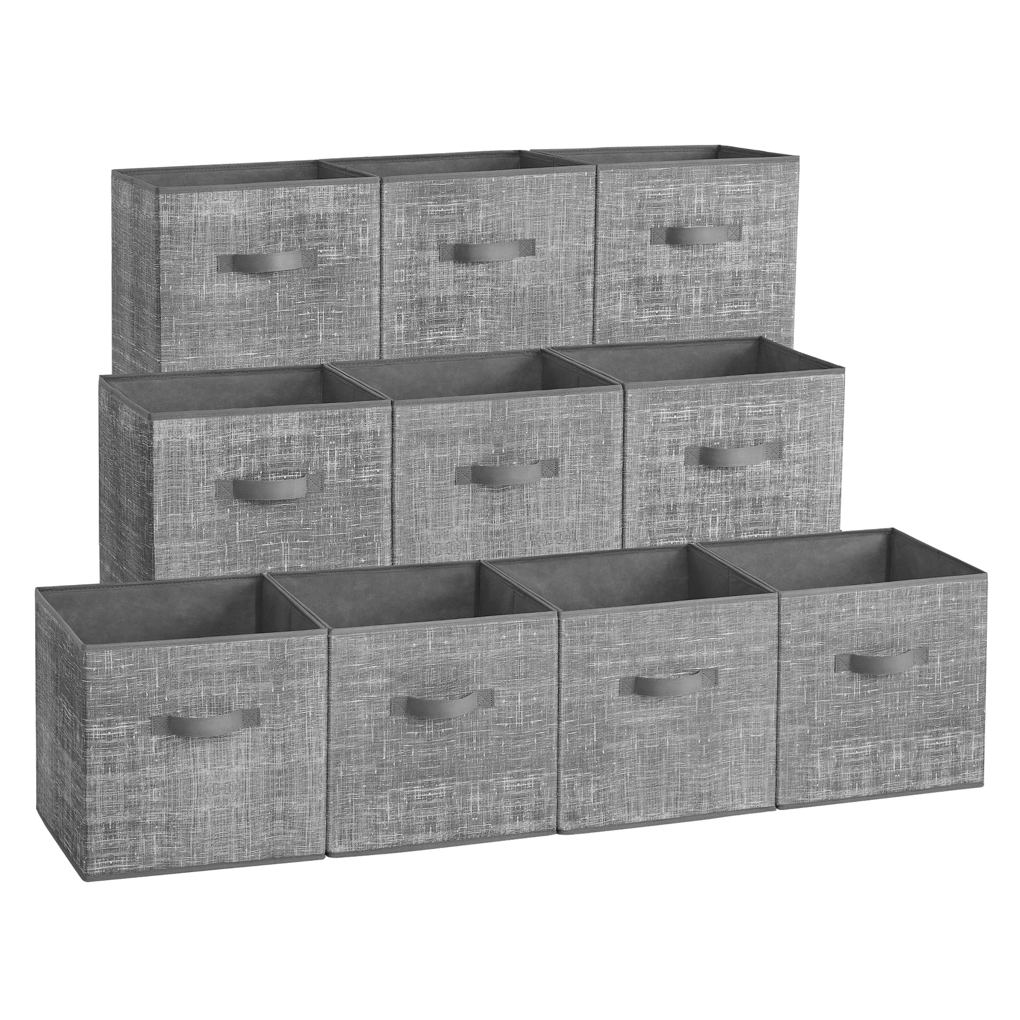 SONGMICS 13x13 Fabric Bins Set of 10, Foldable Cattail Gray