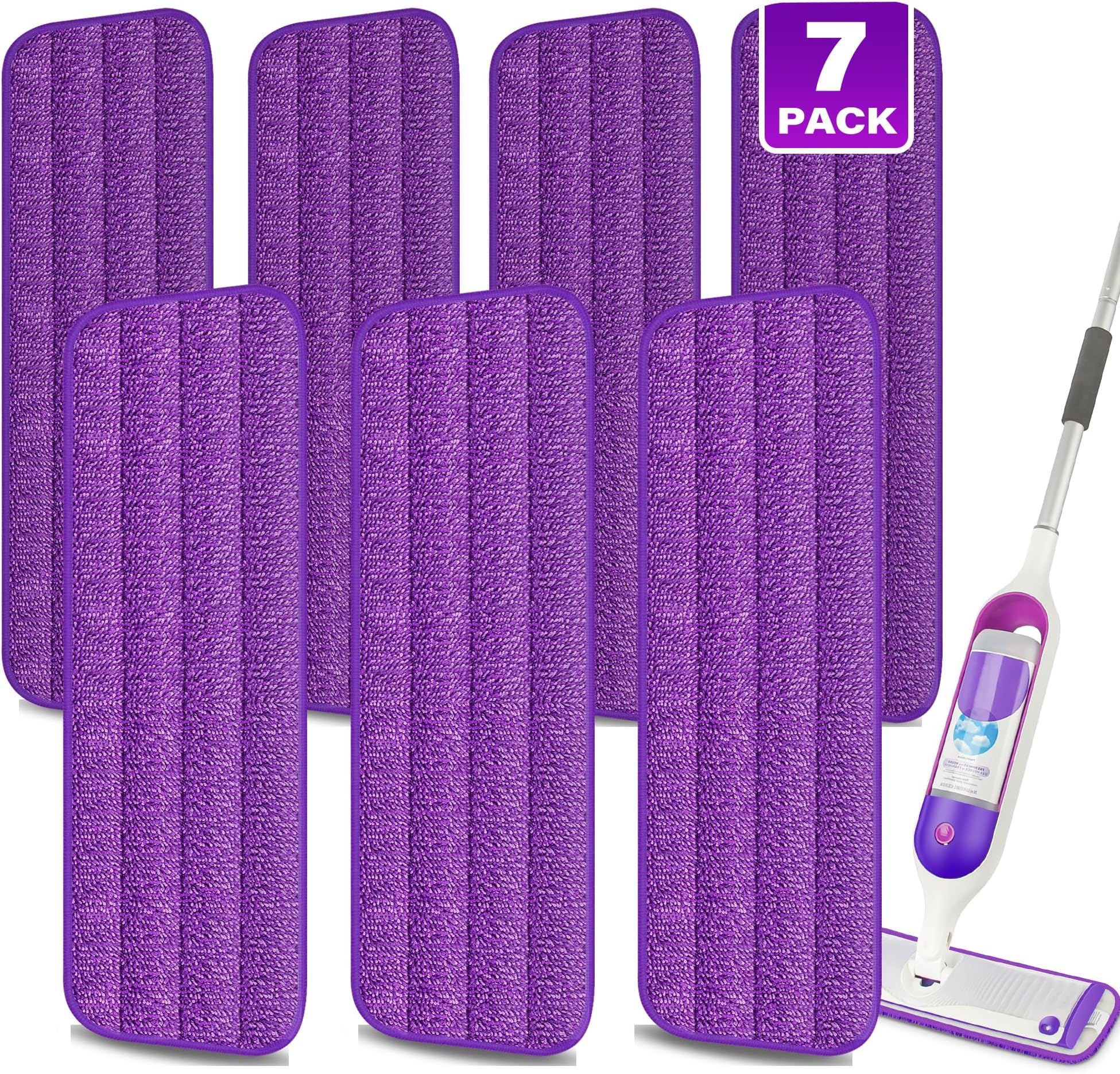 7 Pack Reusable Microfibre Mop Pads for Spray Mops - MEXERRIS Spray Wet Mop Pads Washable Reusable for 13''-15'' Spray Floor Mops - Mopping Pads for Hardwood Tile Wood laminate Vinyl