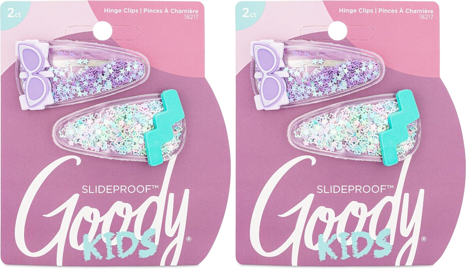 Goody Kids Slideproof Hair Snap Clips - 2 Count, Nostalgia Glitter - Just Snap Into Place - Hinge Clips Suitable for All Hair Types - Pain-Free Hair Accessories for Women and Girls - All Day Comfort