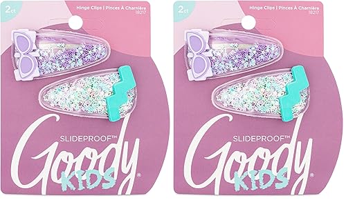 Miniatura 8 de Goody Pinzas antideslizantes para el cabello para niños, 2 unidades, purpurina nostalgia, simplemente colócalas en su lugar, pinzas de bisagra