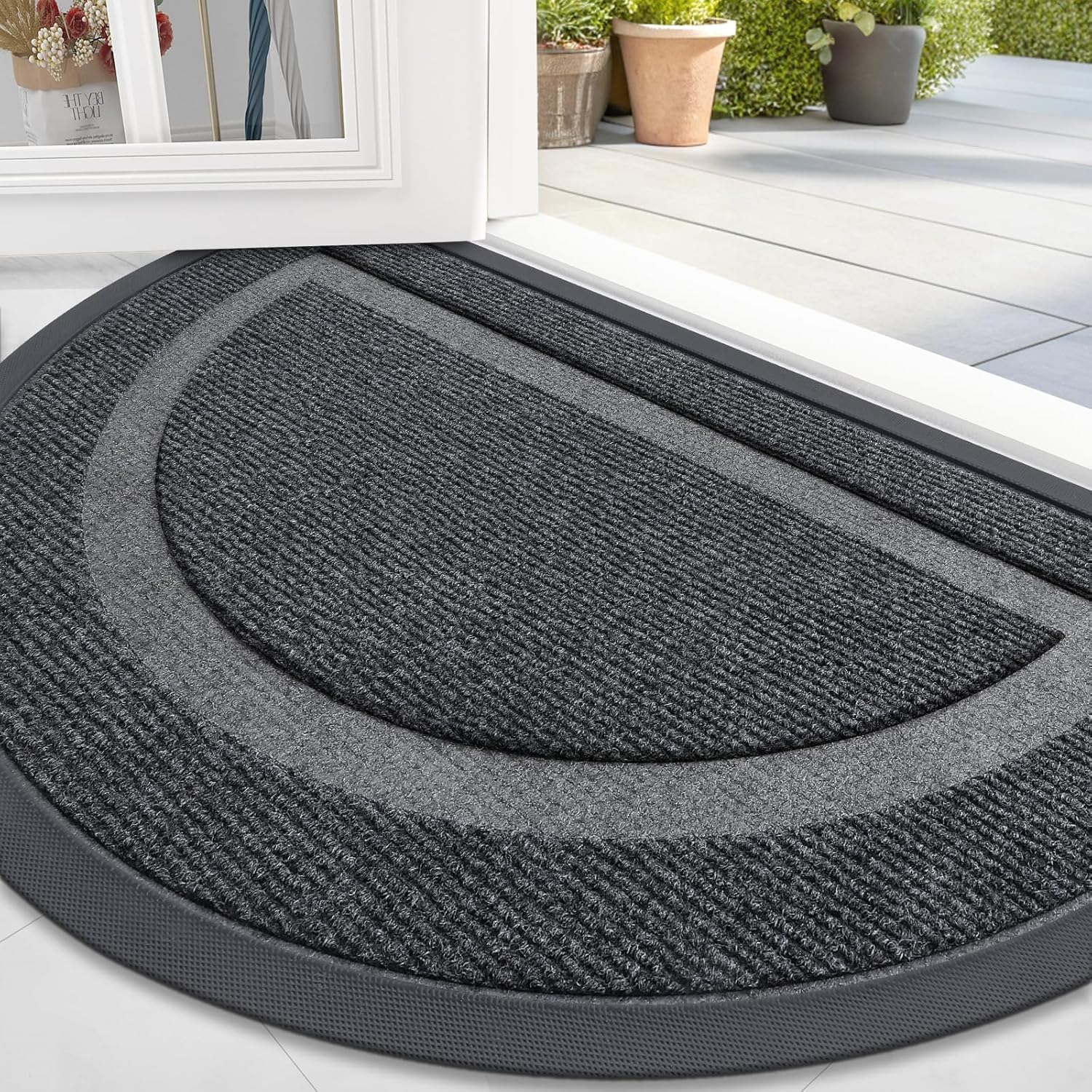 OLANLY Half Circle Front Door Mat Outside 71x47 All-Season Rubber Doormat