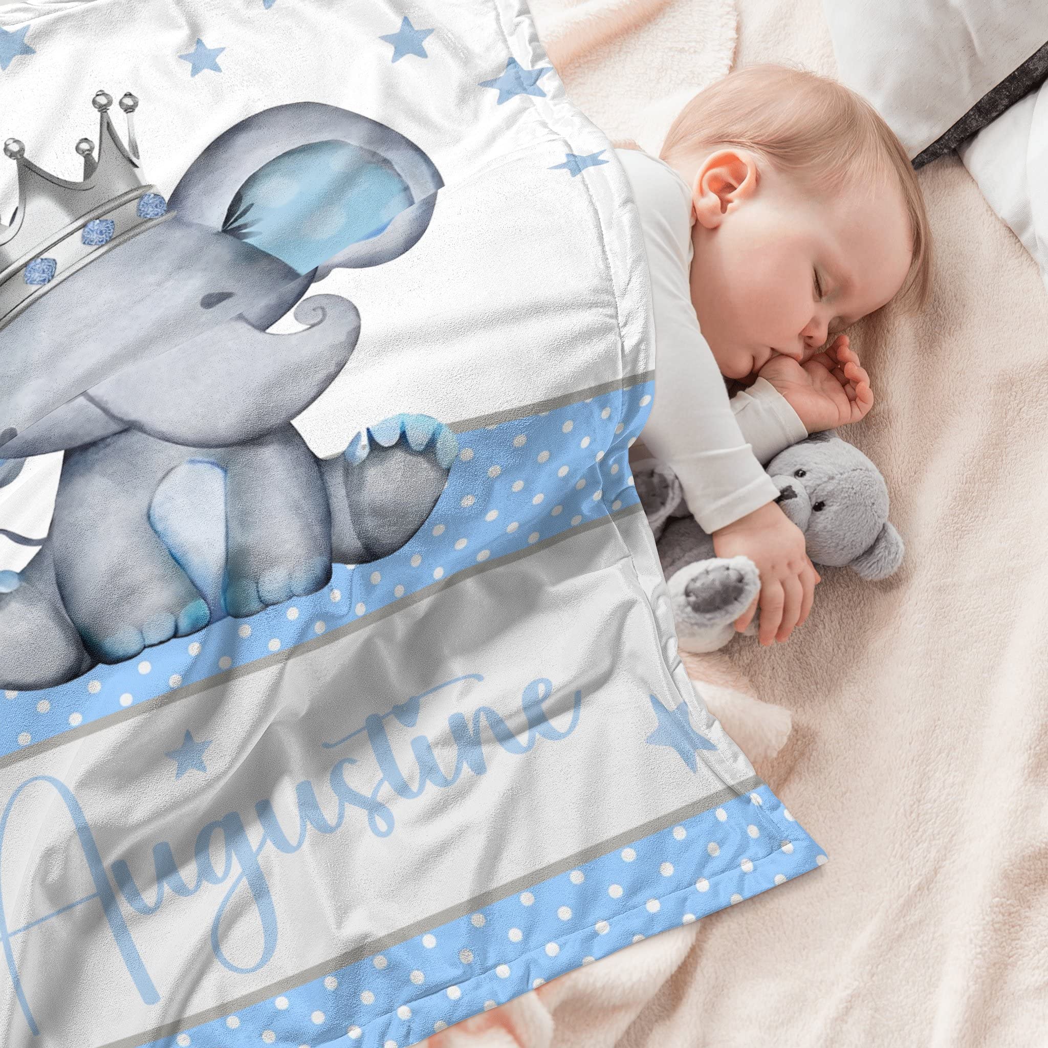 Personalized Baby Blanket for Boys, Custom Baby Blanket with Name Super Soft Personalized Name Blankets for Kids, Custom Elephant Blankets for Infant Toddler, Babys Gifts for Birthday