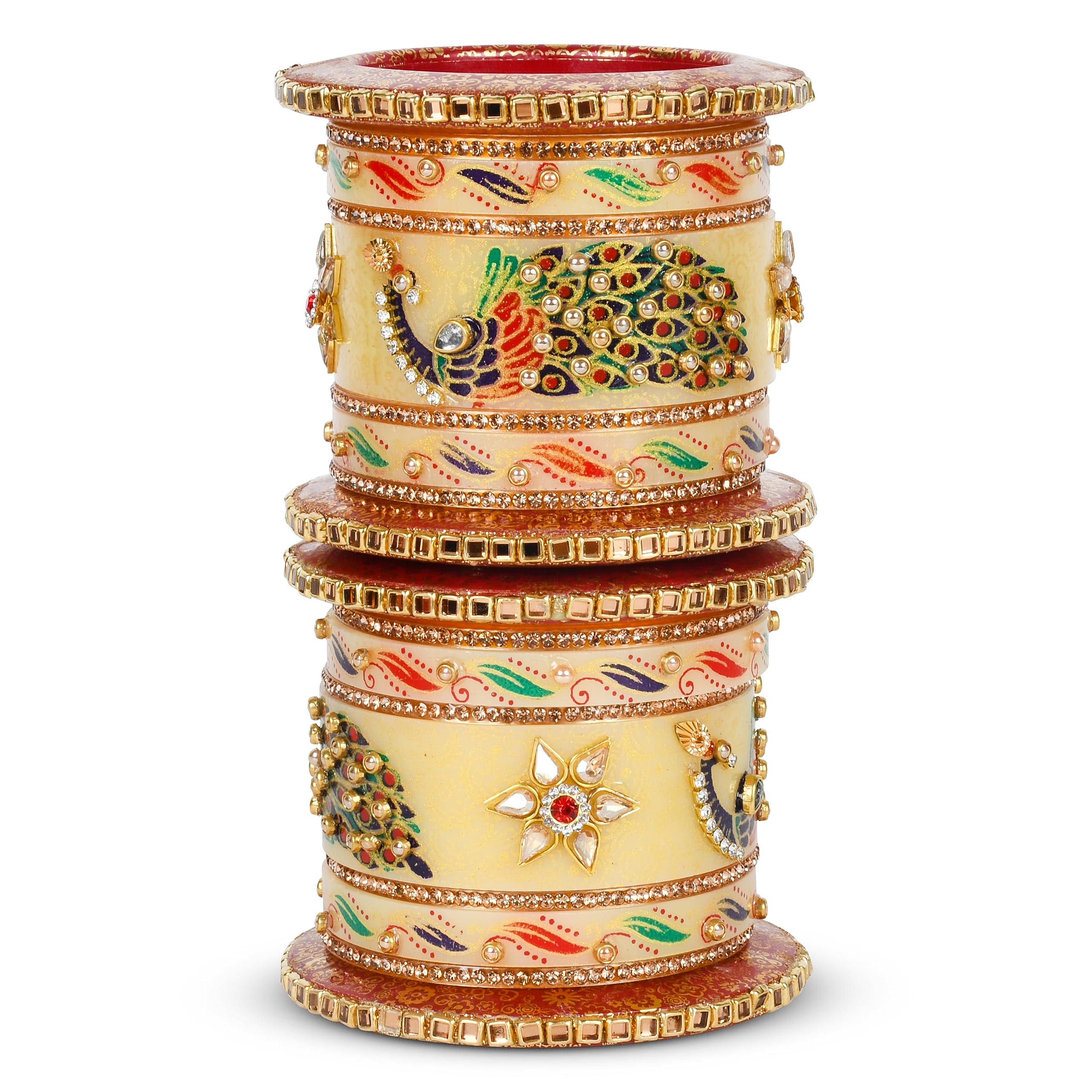 HINS Plastic Regal Rajasthani Peacock Print Chuda: Ivory and Red Beauty with Kundan Handwork (Red Bangles, 2.4) (B0CK73S63F) Amazon Price History, Amazon Price Tracker