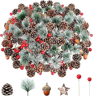Riceshoot 432 Pcs Christmas Picks and Sprays Pine Cone Red Berries Set C...