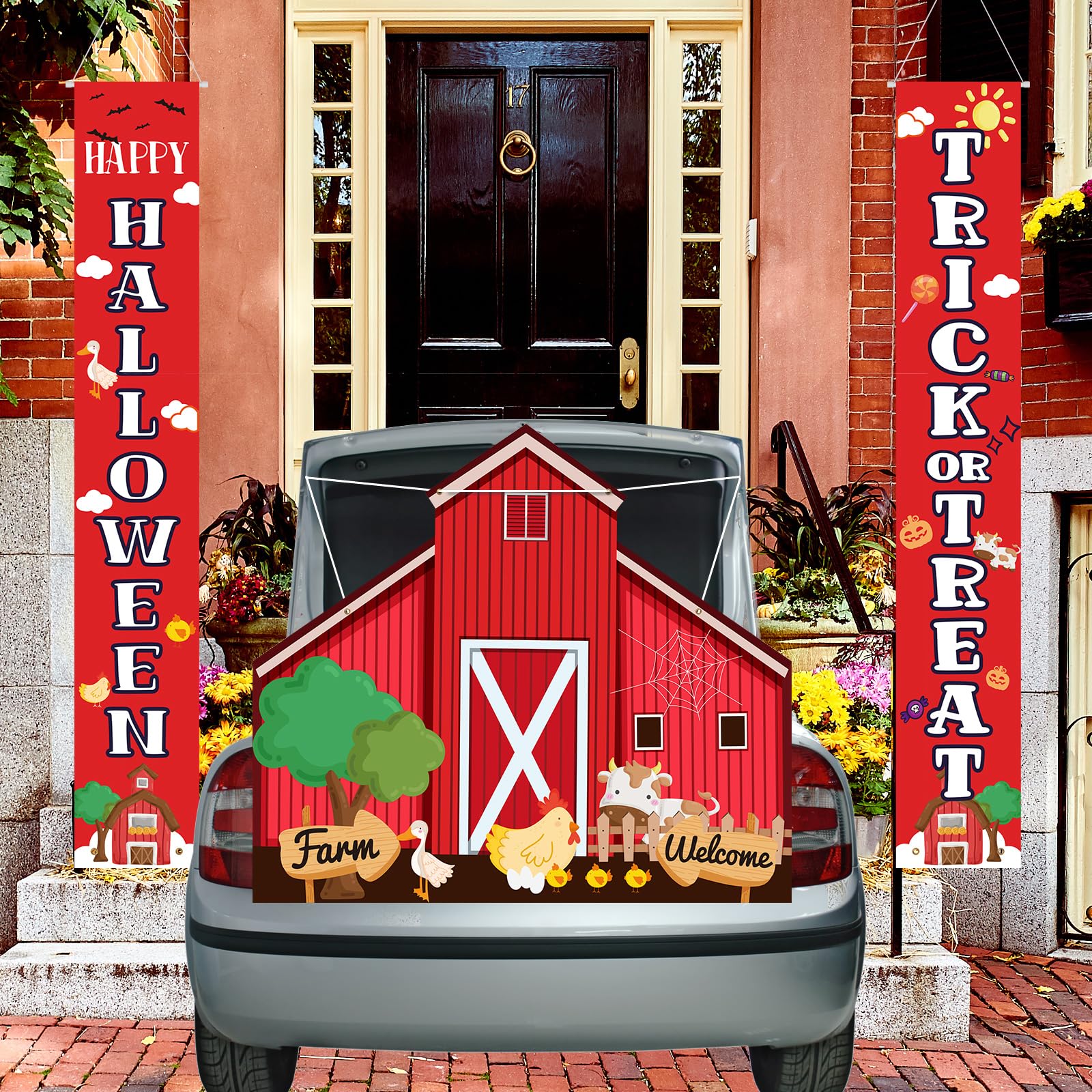 Décoration de voiture Halloween ferme bannière Trunk or Treat et fête extérieur