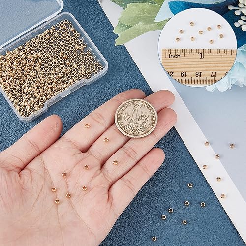 Miniatura 3 de Beebeecraft 500 unidades/caja de cuentas de engarce de acero inoxidable chapado en oro de 24 quilates, separadores de tubo de prensado, tapas de