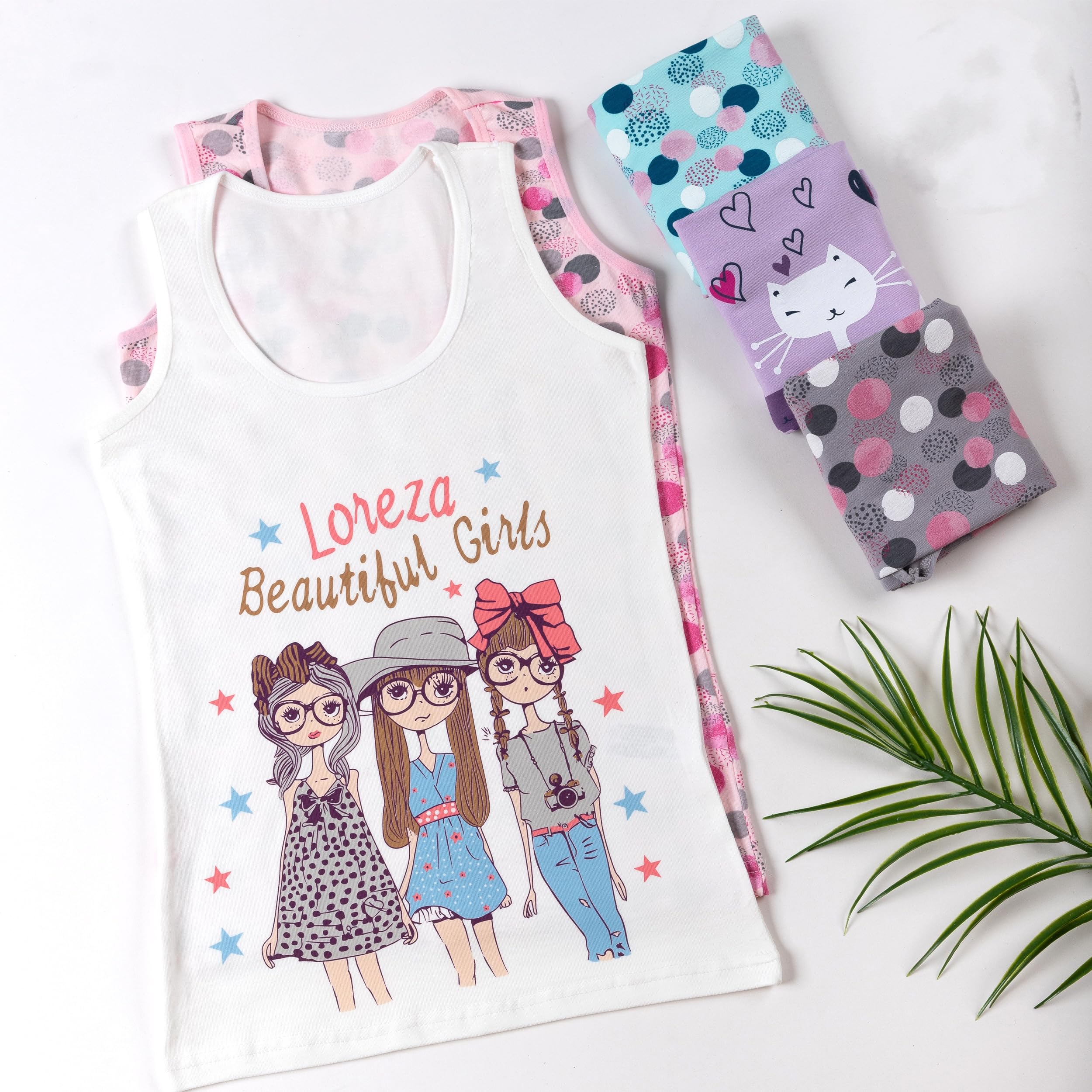 LOREZA ® 5 Camisetas de Tirantes Interiores para Niña Ropa Interior 2-15 años