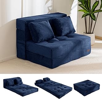MAXYOYO Convertible Sofa Bed, Fold Out Loveseat Sleeper Sofa with Pillow, 4 in 1 Tufted Folding Couch Bed Foam Floor Couch, Lazy Chair for Living Room Bedroom Guest Room, Navy