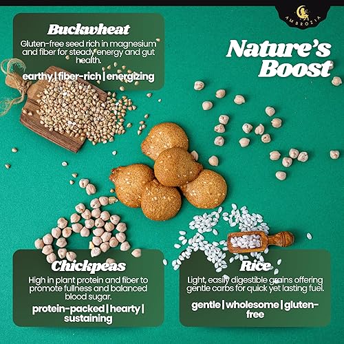 Miniatura 7 de Ambrozia Galletas veganas  Garbanzos, trigo sarraceno y arroz  Bocadillo saludable y natural para niños y adultos  4 x 4.58 onzas  Etiqueta limpia,