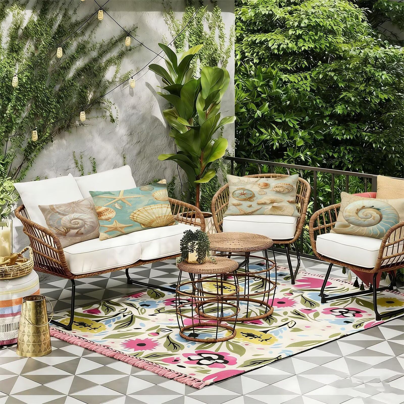 Generisch Outdoor Kissen Wetterfest 70x90cm Beige Dekokissen Kissenbezüge Muschel Kissenhülle Sommer Sofakissen für Wohnzimmer Schlafzimmer Garten Dekorative 4er Set. R-5264