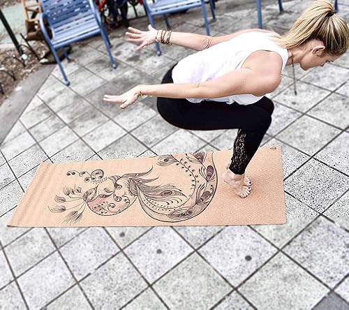 Miniatura 8 de Tapete de yoga de corcho, diseñado por artistas, tapete antideslizante ecológico de alta calidad, ideal para yoga regular y caliente, pilates,