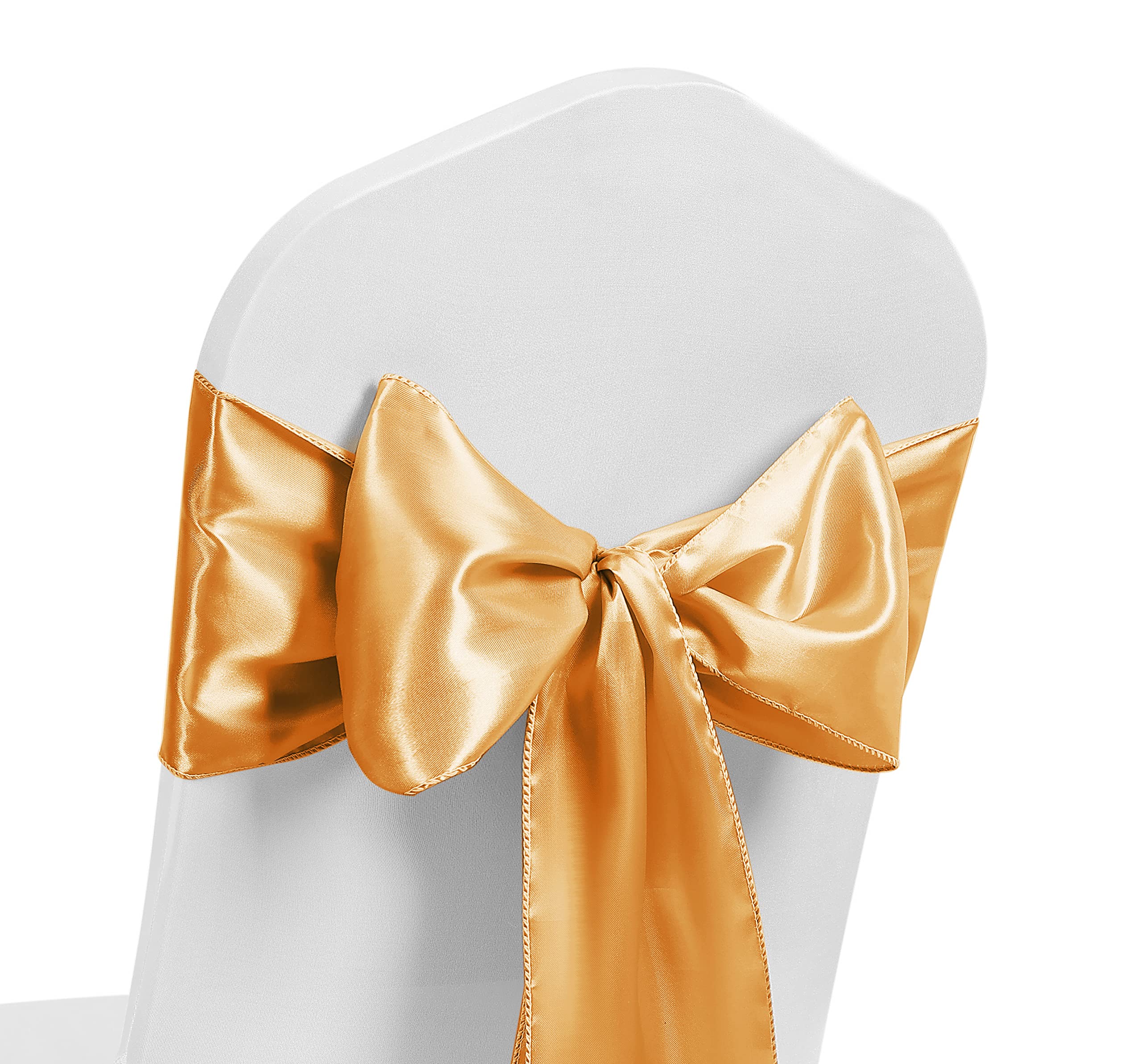 Satin Chair Sash WIDER FULLER BOWS Chair Sashes Bow Back Tie Ribbon Wedding Banquet Decoration (Dark Gold, 50) — image 1