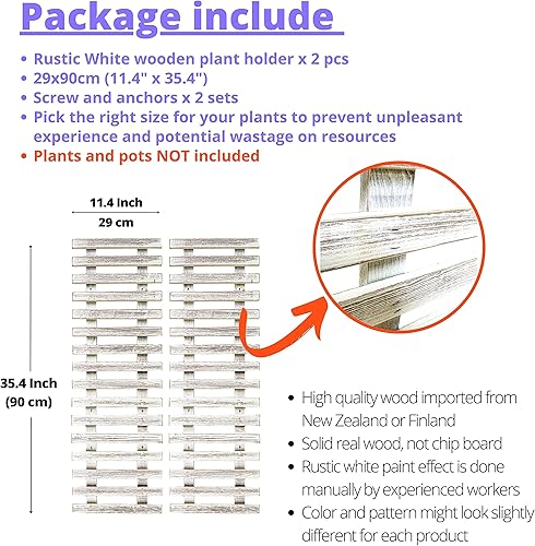 Miniatura 2 de ShopLaLa Maceteros de pared de madera, paquete de 2 soportes para plantas colgantes para colgar macetas, casa de campo, madera blanca rústica,